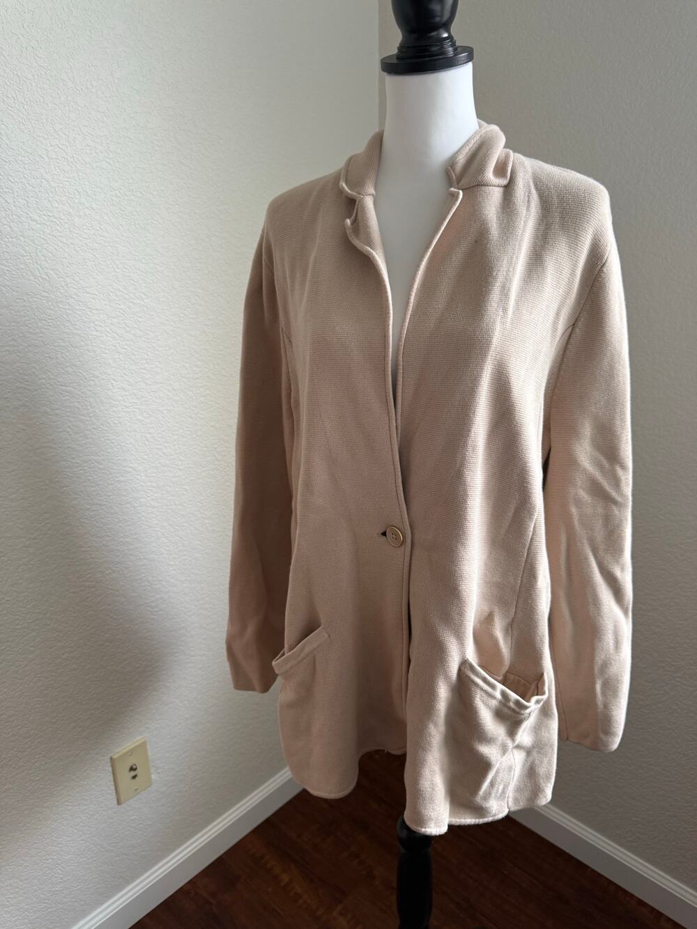 Talbots Plus Beige Sweater Knit Blazer Cardigan 2X Professional Career Casual